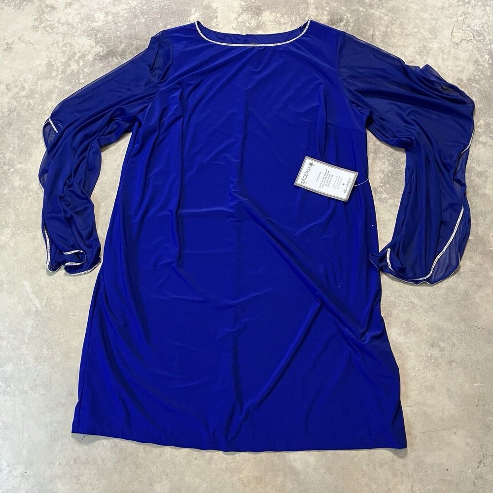 RM Richards Dress Womens‎ 22W Blue Rhinestone Lined Flared Sleeves Evening